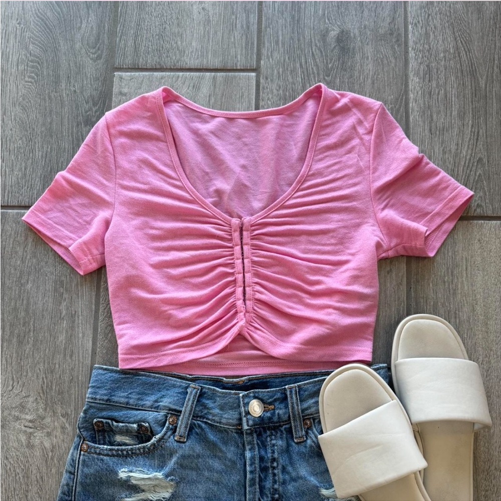 Pink Cropped Open Front Top